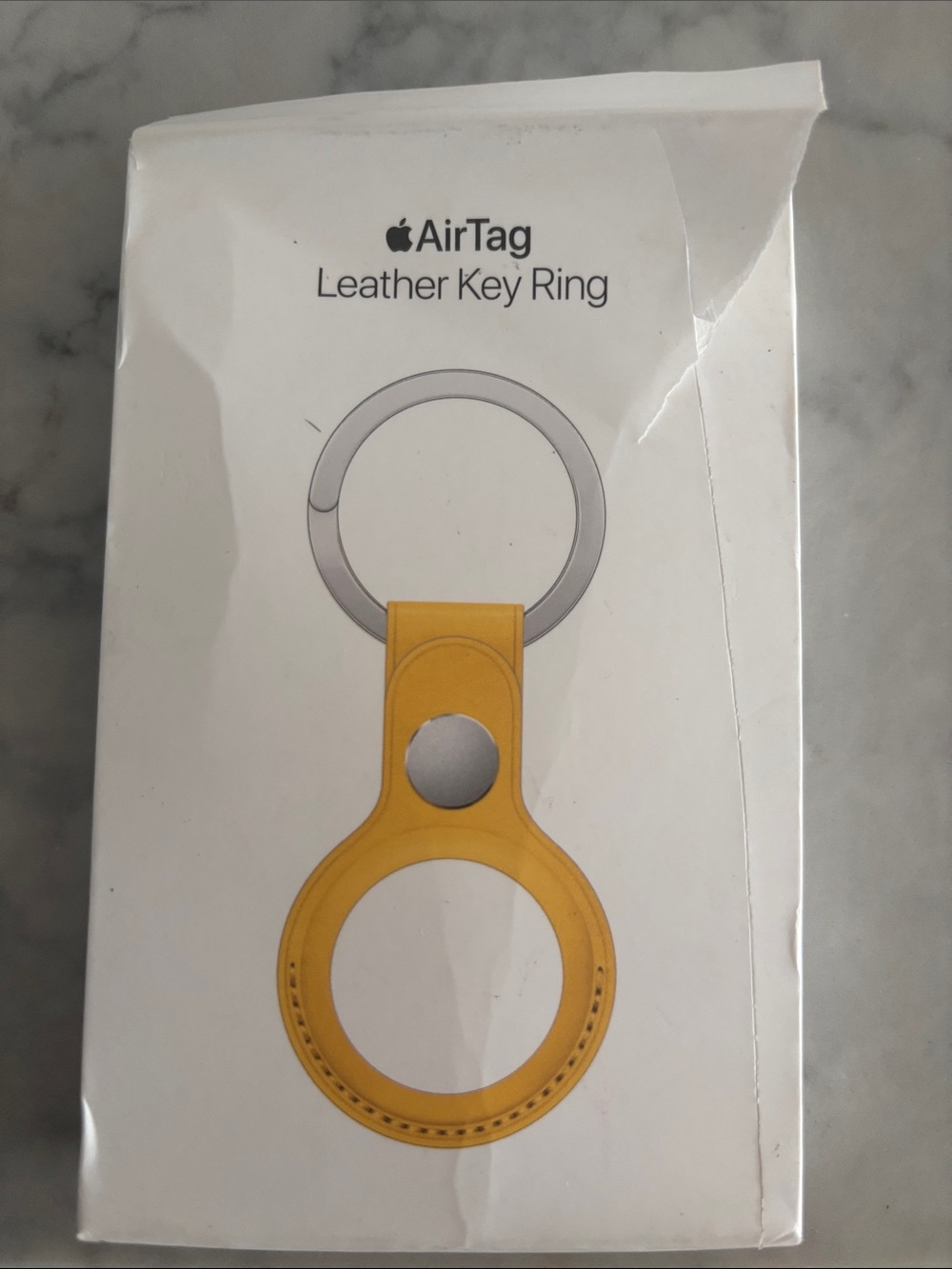 Apple AirTag Leather Key Ring - Yellow Leather with Silver Ring